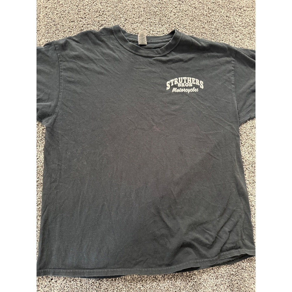 Gildan Struthers Bros Motorcycles Des Moines Iowa Graphic T-Shirt Black XL y2k